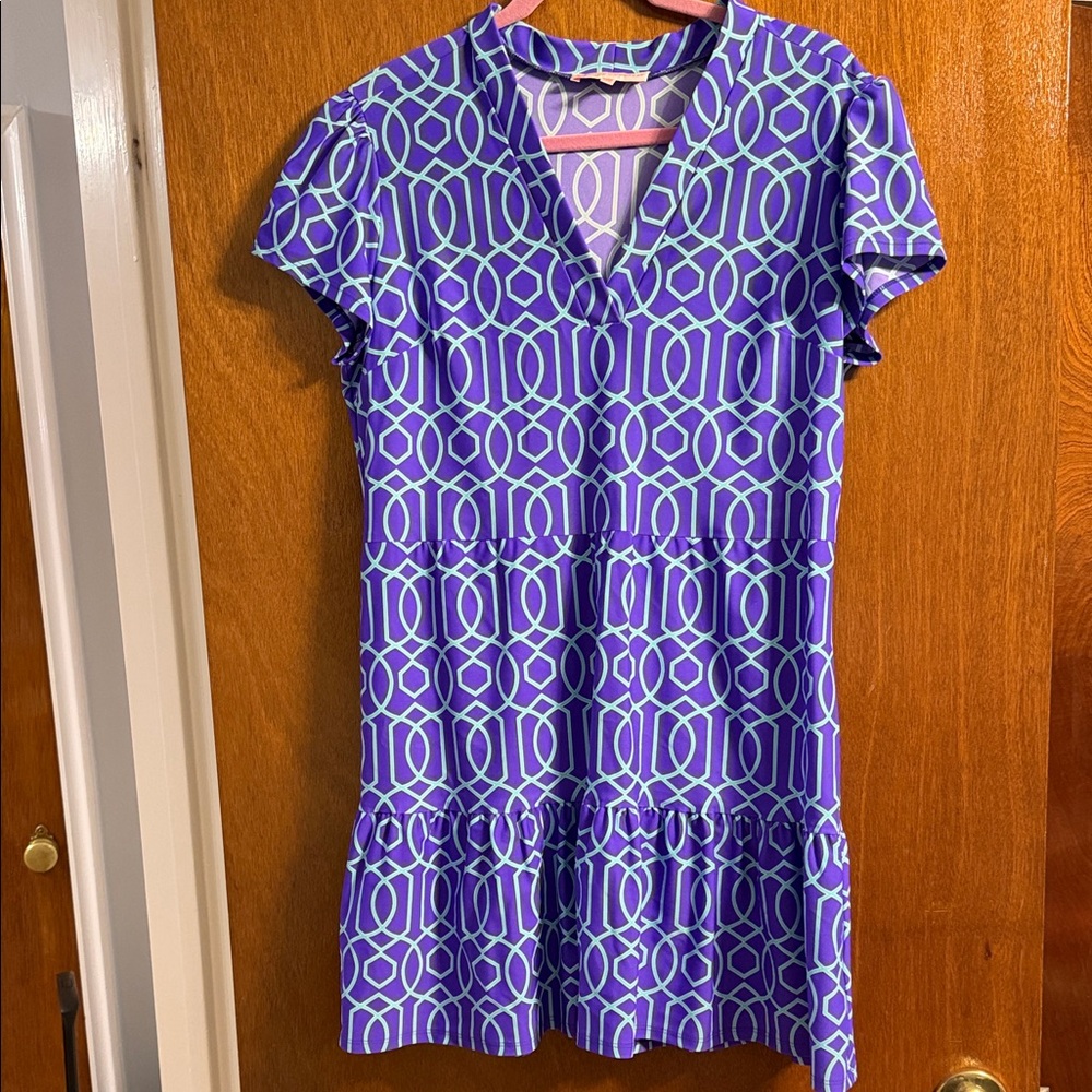 Jude Connally Purple Dress with Mint Geometric Print